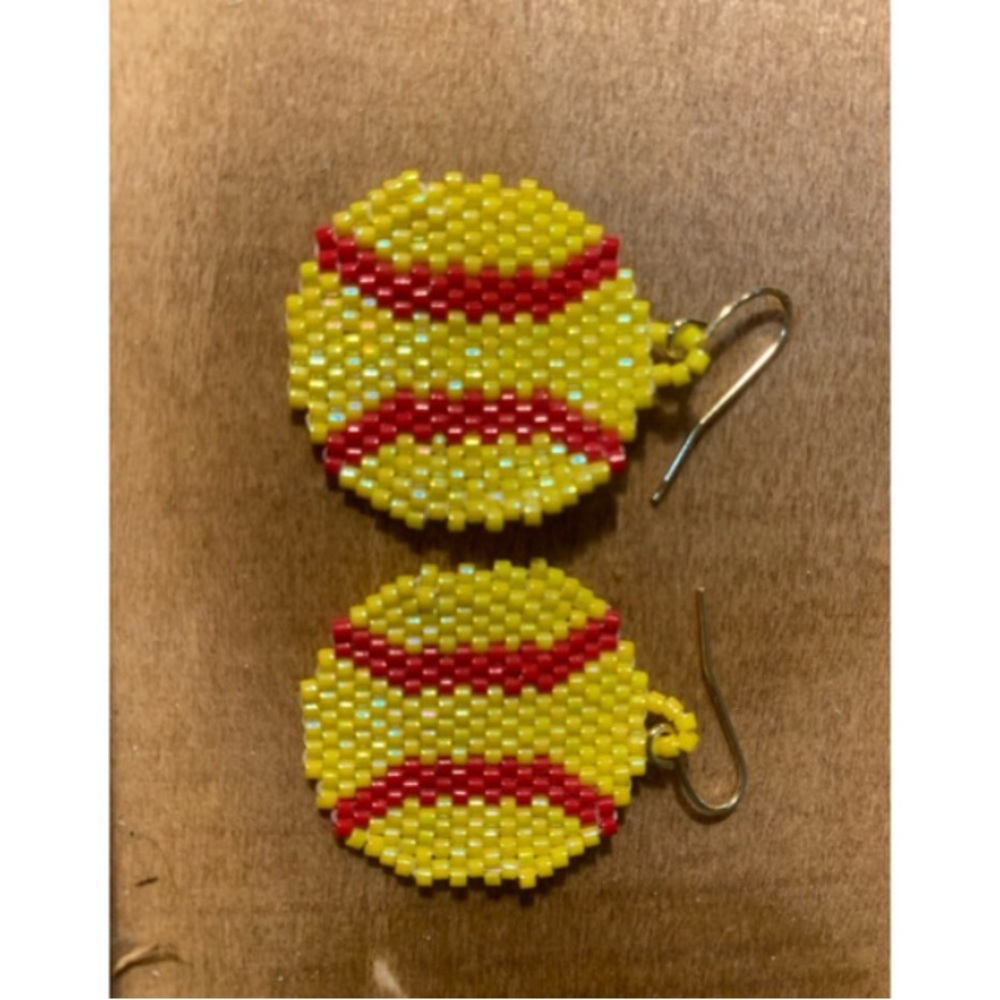 Hand beaded softball earrings